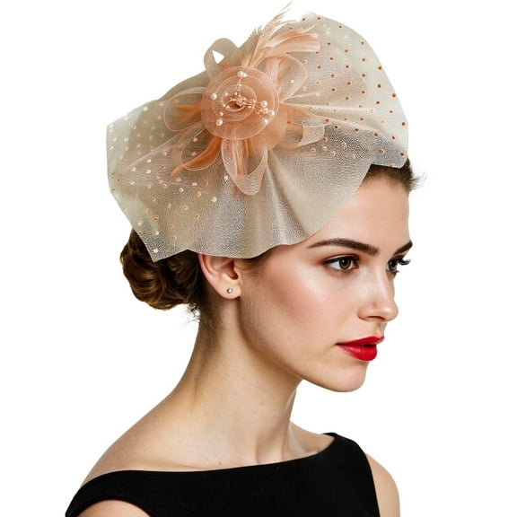 Fgnfyis Elegant Feather Fascinator Headband with Mesh for Women for Weddings Parties and Formal Events European Style Hair Accessory Gold
