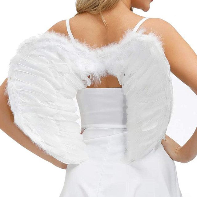 Alas de Ángel de plumas para niñas, alas de hadas blancas y negras, disfraz de Navidad y Halloween, favores de fiesta de noche de Navidad LingWen 8390611424527