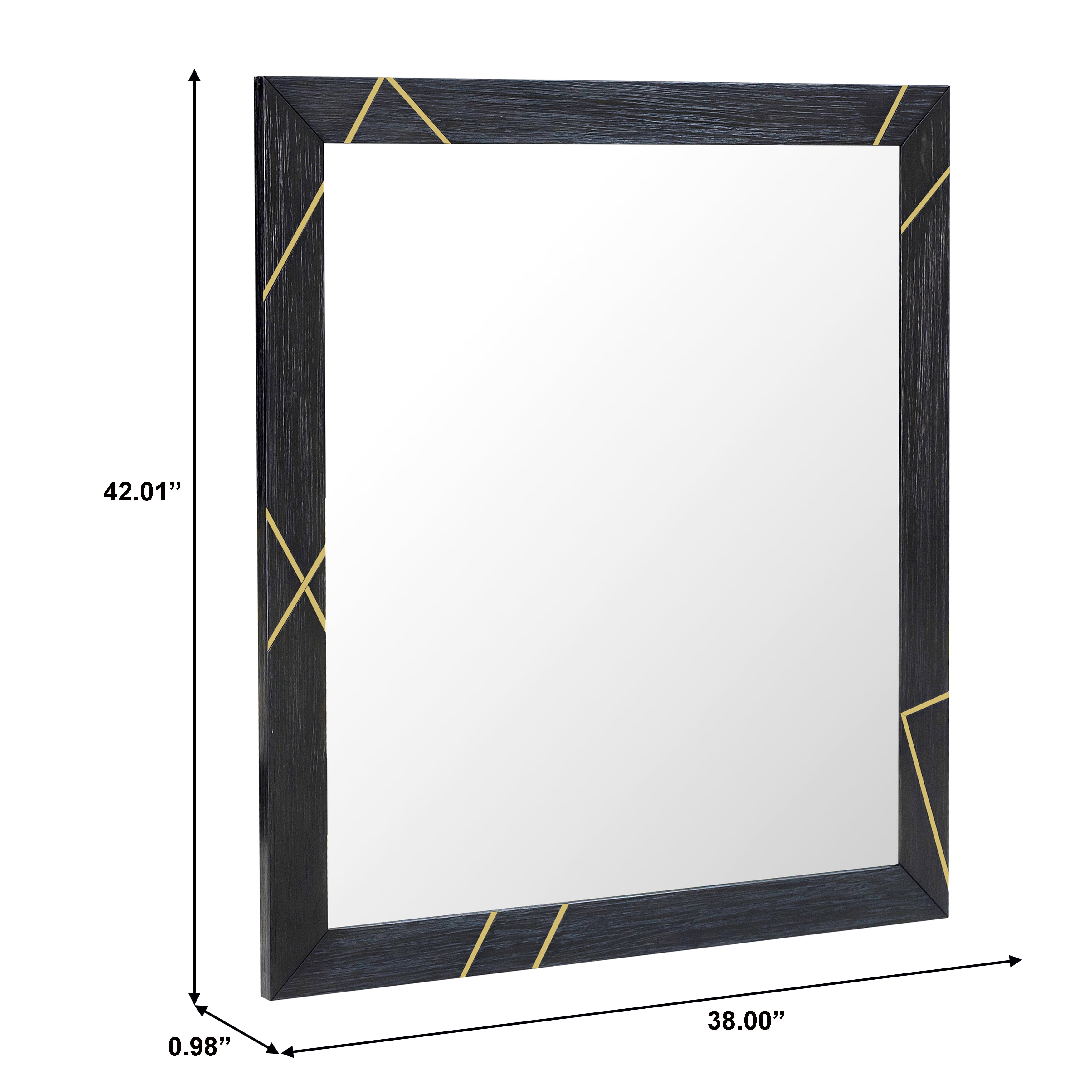 Wood & Metal Inlay Dresser Mirror in Black and Gold
