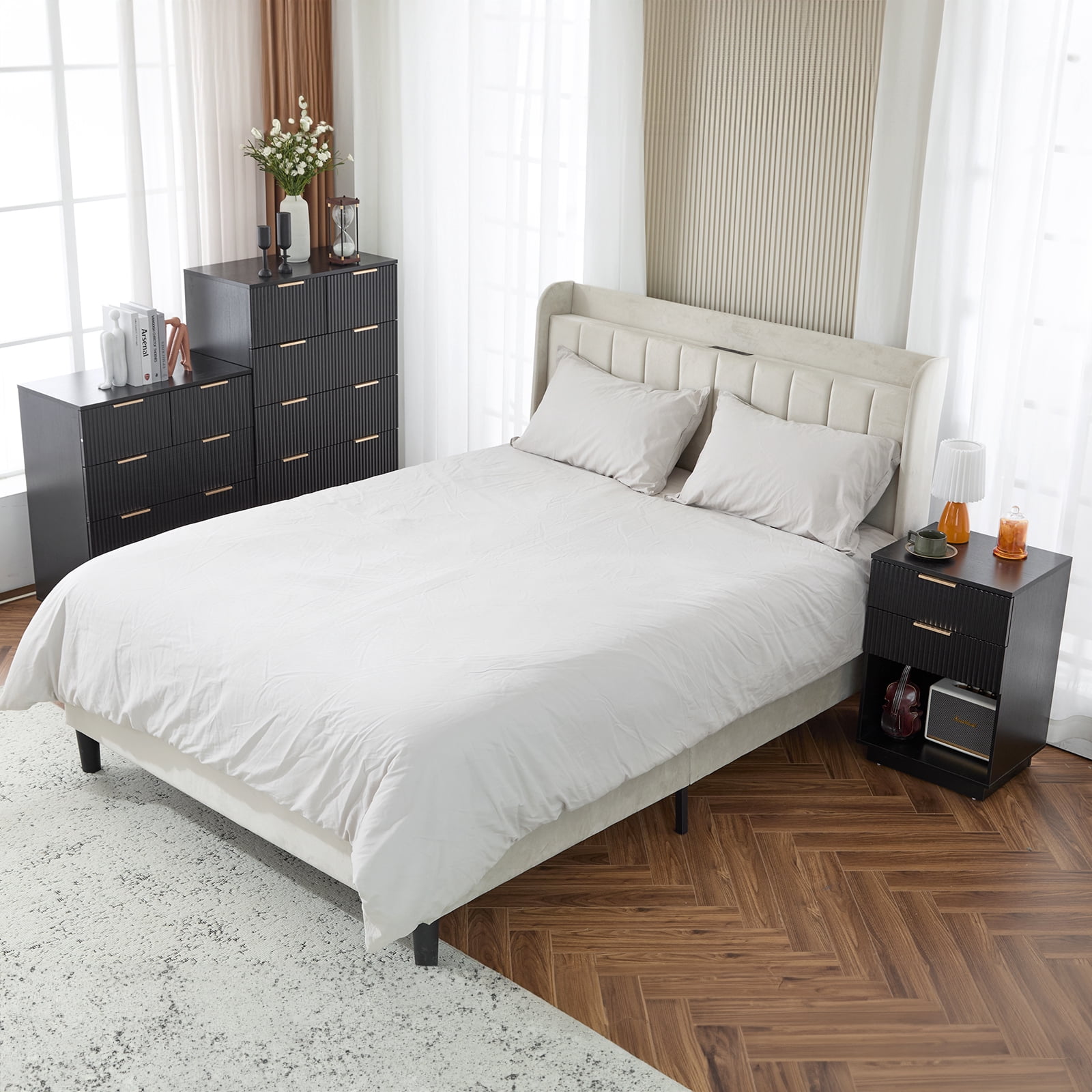 UBesGoo 4 Drawers Wood Dresser for Bedroom with Waveform Panel, Modern Chest for Living Room, Black