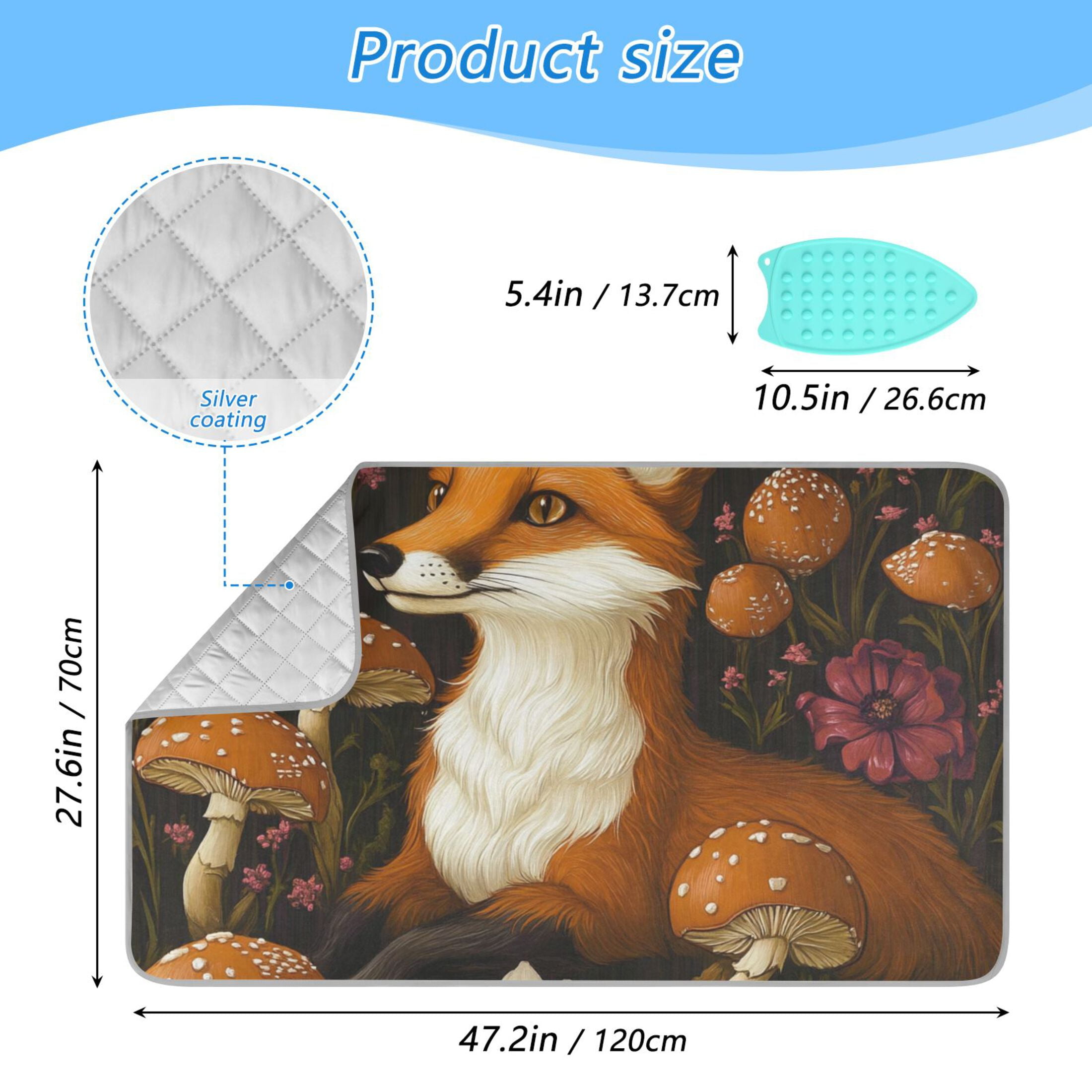 Cartoon Fox and Mushrooms Ironing Mat Blanket for Table Top Travel Portable Ironing Board Pad 47.2x27.6 Inch