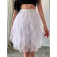 thumbnail image 5 of Women Tulle Skirts Midi Long Fairy Skirt Tutu A-Line Mesh Layered High Elastic Waist Skirts White S, 5 of 8
