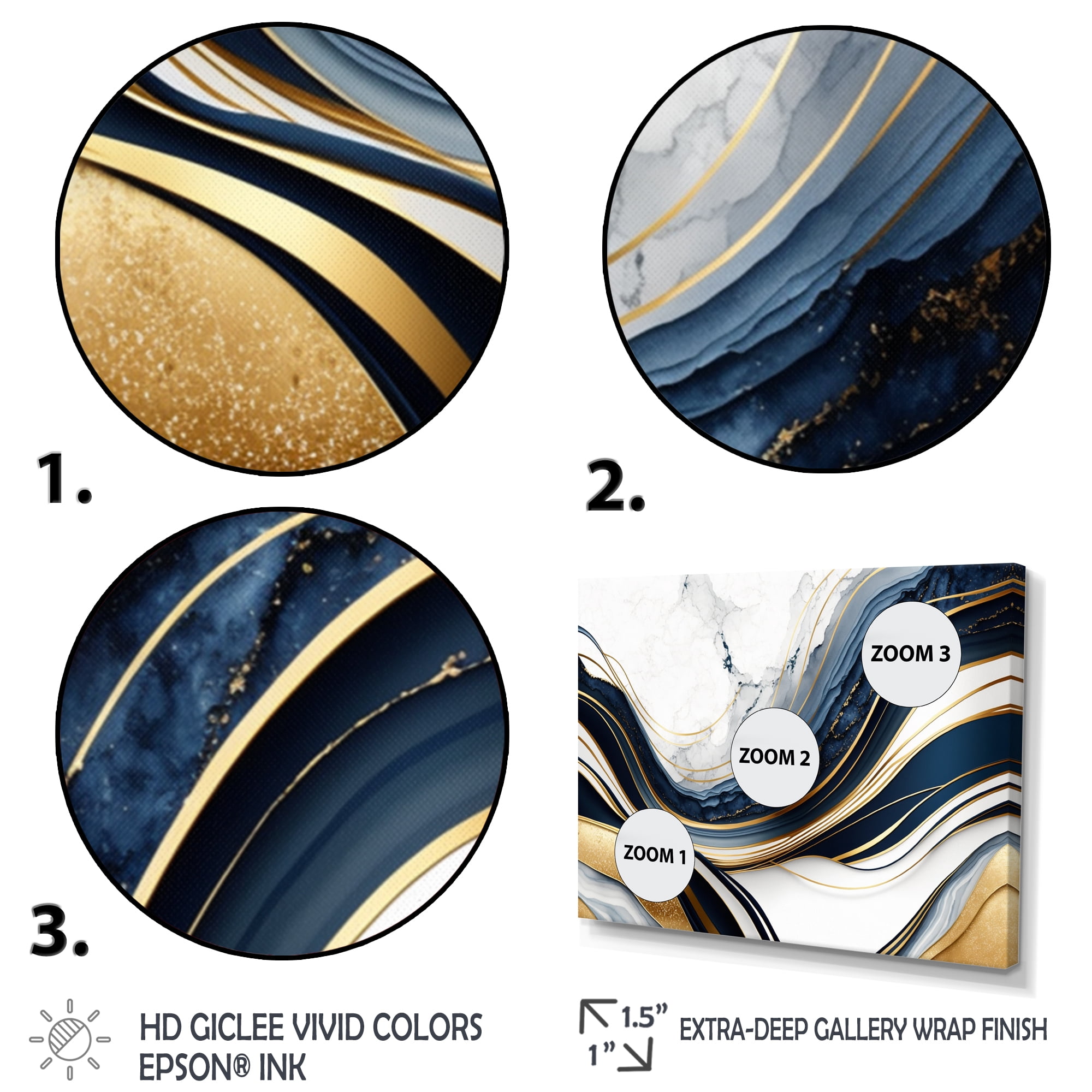 Designart Abstract Geode Waves Blue And Gold III Canvas Wall Art