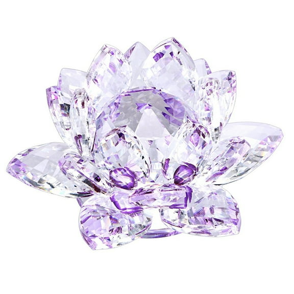 Purple Crystal Lotus Flower Feng Shui Home Decor with Gift Box Artificial Crystal Lotus Flower Figurine Sparkle Wedding Party Decor Paperweight Table Ornaments