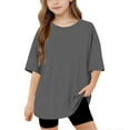thumbnail image 3 of Delliss Girls T Shirts Cap Sleeves Casual Summer Tops Crewneck Loose Fit Fashion Blouse Tee 5-15 Years, 3 of 9