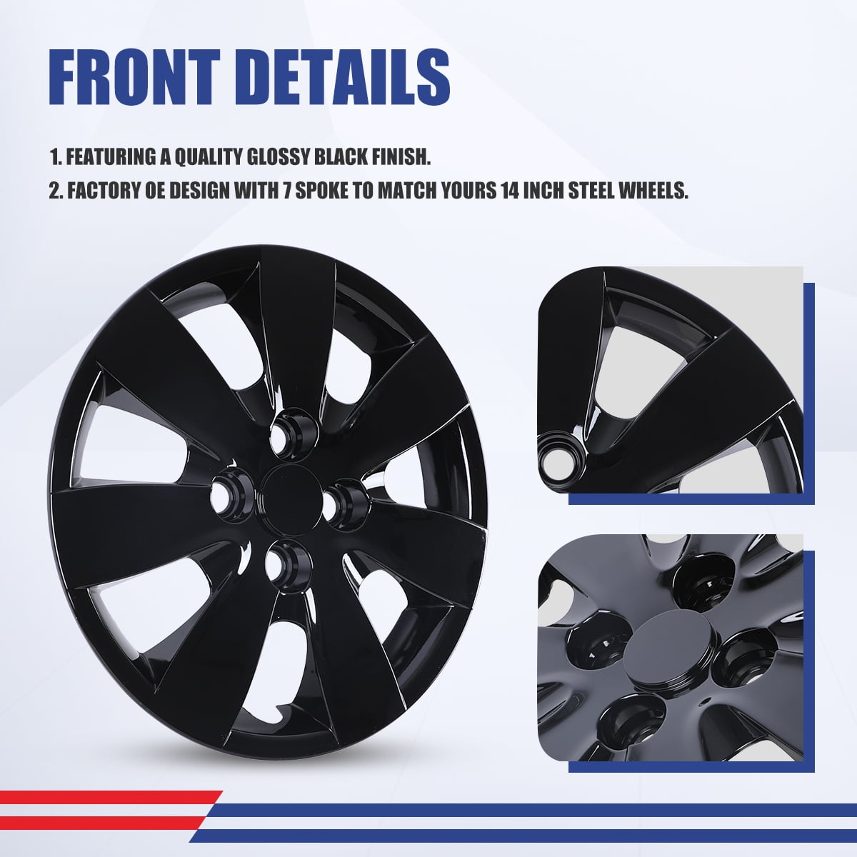 4Pcs 14 inch Hubcaps for Hyundai Accent Sedan/Hatchback 2008 2009 2010 2011,Fit Fit for Steel Wheel,Bolt-on Car Truck SUV Hub Cap,Black Lacquer