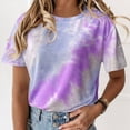thumbnail image 1 of pitrice Femmes T-shirt Col Rond Manches Courtes Cravate-Teinte Imprimé Casual Top, Bleu, M Violet M, 1 of 6