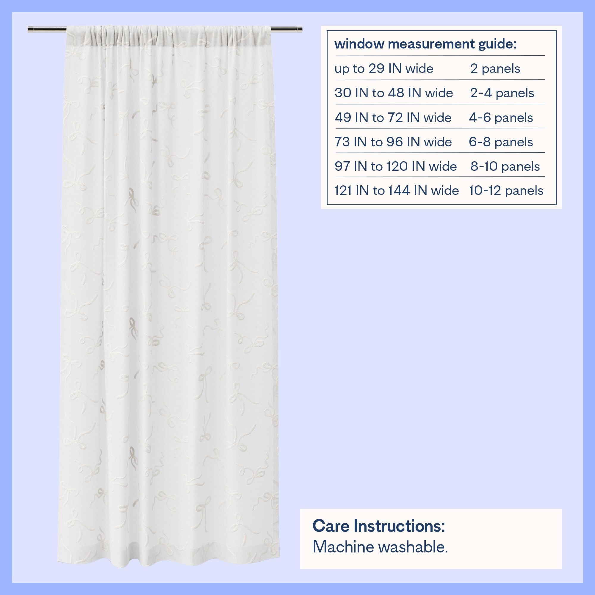 Mainstays Kids White Ribbons Sheer Single Panel Curtain, 38" W x 63" L