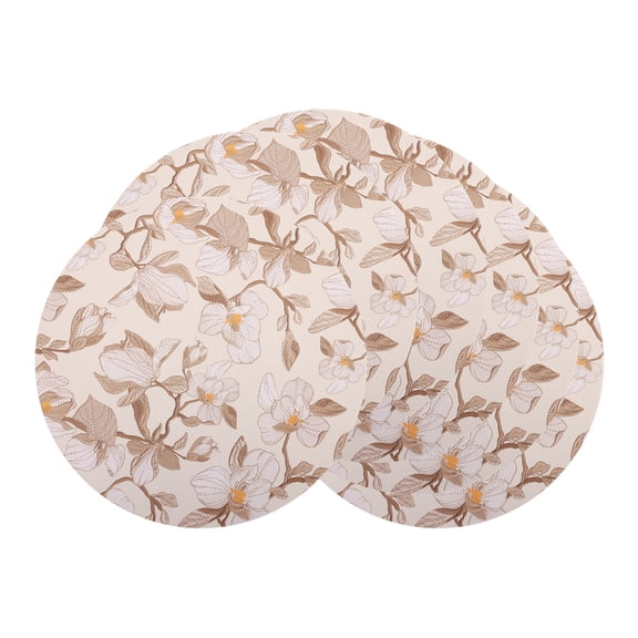 Unique Bargains 6pcs Faux Leather Floral Placemats Apricot 13"x13"