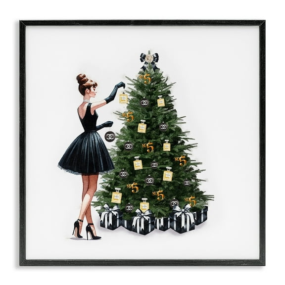 Stupell Industries Trendy Christmas Tree Holiday Painting Black Framed Art Prints Wall Art, 12 x 12