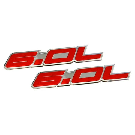 Chevrolet Trunk Emblem - 2 x (pair/Set) 6.0L Liter in RED on SILVER Highly Polished Aluminum Car Truck Engine Swap Nameplate Badge Logo Emblem for CHEVY TAHOE SUBURBAN GMC VORTEC V8 TRUCK