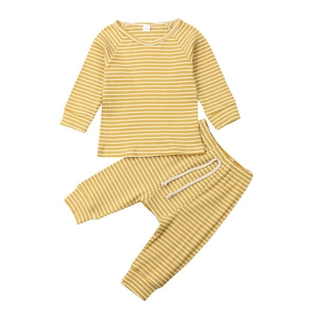 

Musuos Baby Boys Girls Striped Long Sleeve Round Neck Sweatshirt Top and Pants Sleepwear Tracksuits