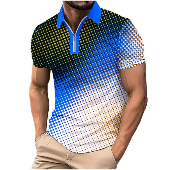 XMMSWDLA Men's Short Sleeve Zipper Shirt Blue Men's Athletic Shirts & Tees