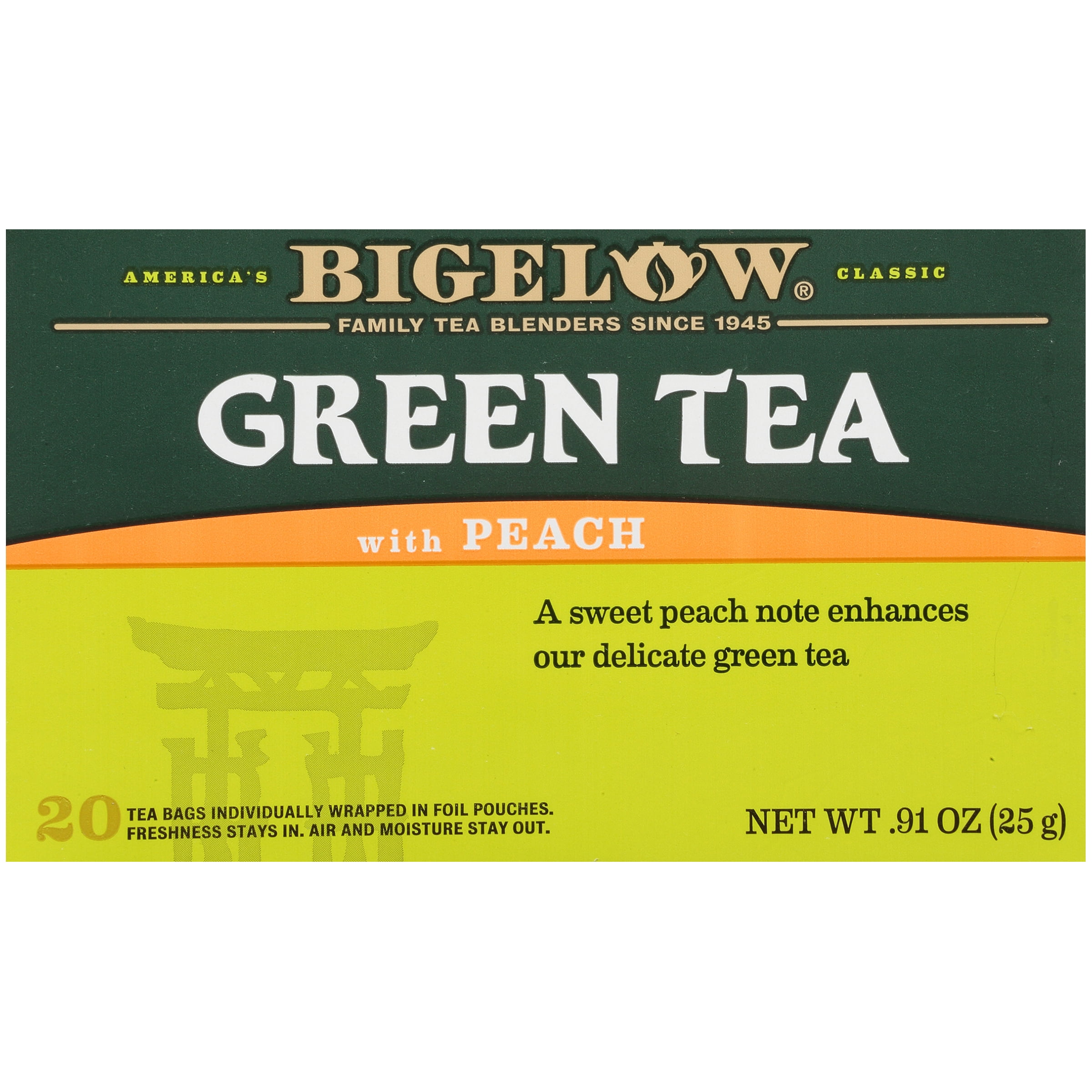 Bigelow Green Tea with Peach, Tea Bags, 20 Count