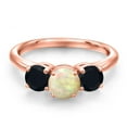 thumbnail image 3 of Gem Stone King 18K Rose Gold Plated Silver White Ethiopian Opal and Black Onyx Engagement Ring for Women | 1.51 Cttw | Round Cabochon 6MM | Gemstone October Birthstone | Size 5, 3 of 6