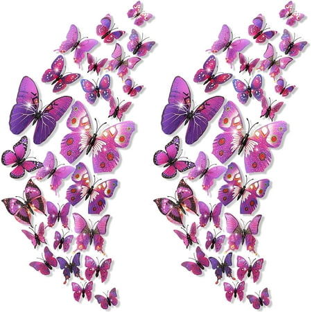 48 Pieces Glitter 3D Butterfly Wall Stickers Removable Butterfly Wall