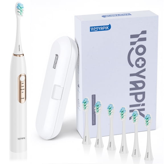 Hooyapik 38000 VPM Sonic Electric Toothbrush Set with 6 Brush Heads-2 Minute Timer-4 Cleaning Settings,IPX7 Waterproof,Lightweight and USB Rechargeable Toothbrush for Oral Care
