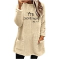 thumbnail image 3 of lcziwo Womens Fuzzy Fleece Sweatshirt Yes I'm Still Freezing Me 24:7 Letter Print Crewneck Sherpa Pullover Winter Warm Loungewear Tunic Tops with Colorblock Pockets Lightning Sales Khaki XL, 3 of 7