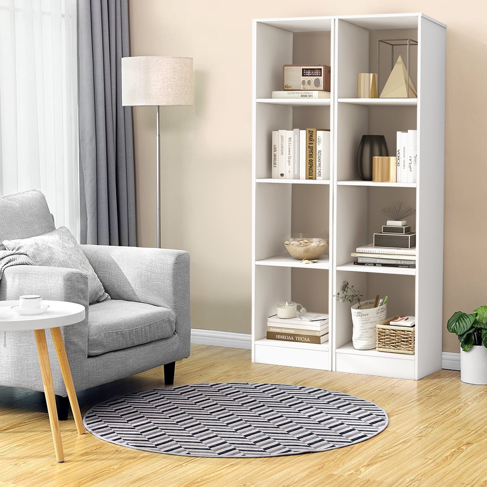 Giantex Tall 4 Cube Bookcase, Freestanding Narrow Open Display Bookshelf, Wooden Storage Organizer for Small Place