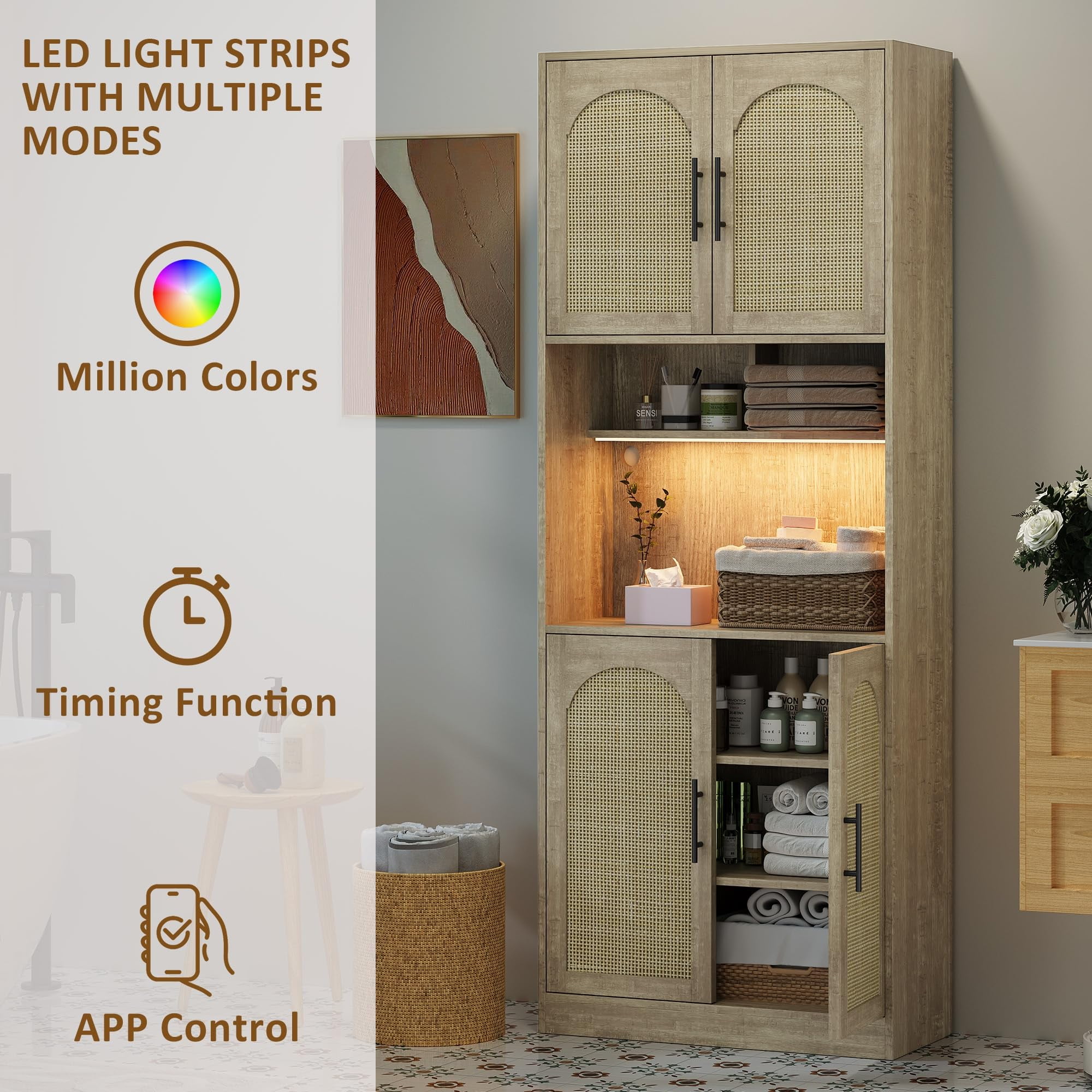 71" Tall Kitchen Storage Cabinets,Pantry Cabinet for Kitchen Storage with LED Light,Microwave Stand with Storage,Freestanding Kitchen Hutch,Kitchen Pantry Storage Cabinet with Microwave Shelf