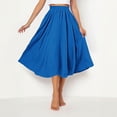 thumbnail image 5 of Women's Elastic High Waist Flared Skirt Midi Length A-Line Pleated Flowy Lightweight Summer Beach Vacation Skirt Casual Relaxed Fit Swing Sun Skirt, 5 of 9