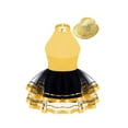 thumbnail image 2 of Miutii Kids Girls Modern Jazz Latin Tap Dance Clothes Shiny Sequins Halter Ballet Tutu Dress with Hat Set Gold 12, 2 of 5
