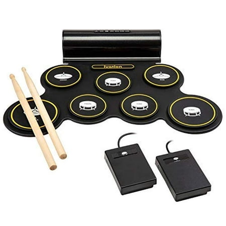Ivation Portable Electronic Drum Pad - Built-In Speaker (DC Powered) - Digital Roll-Up Touch Sensitive Drum Practice Kit - 7 Labeled Pads and 2 Foot Pedals - Holiday Gift for Kids Children (Best Digital Drum Kit)