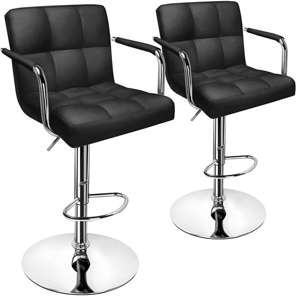 Soontrans Bar Stools Set of 2 Swivel Counter Height Stools with Arms and Back, Adjustable Island Chairs for Kitchen, Modern Barstools with Backrest and Armrest(Black, 2Pcs)