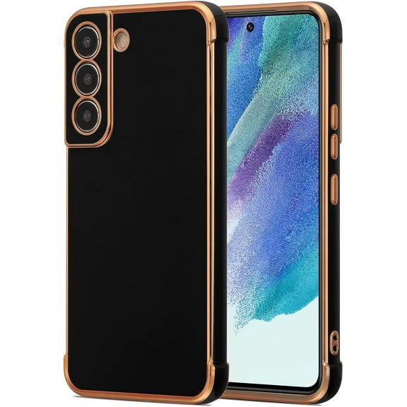 for Samsung Galaxy S21 FE 5G Case Luxury Plating Edge Case Cover Slim Lightweight Glossy Bling Phone Case Soft TPU Shockproof Bumper Case Electroplated Case,Black