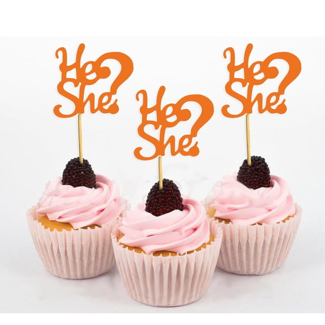 Darling Souvenir He He She? le Genre Révèlent des Décorations de Dessert de Cupcake de Douche de Bébé - Pack de 20