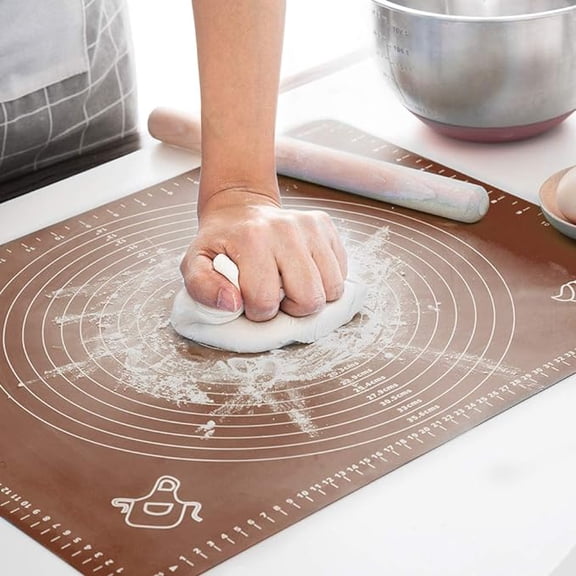 Silicone Baking Mat, Extra Thick Large Non Stick Pastry Mat Sheet for Dough Pie Crust Rolling Mats (Brown, M-16''(W)*20''(L))