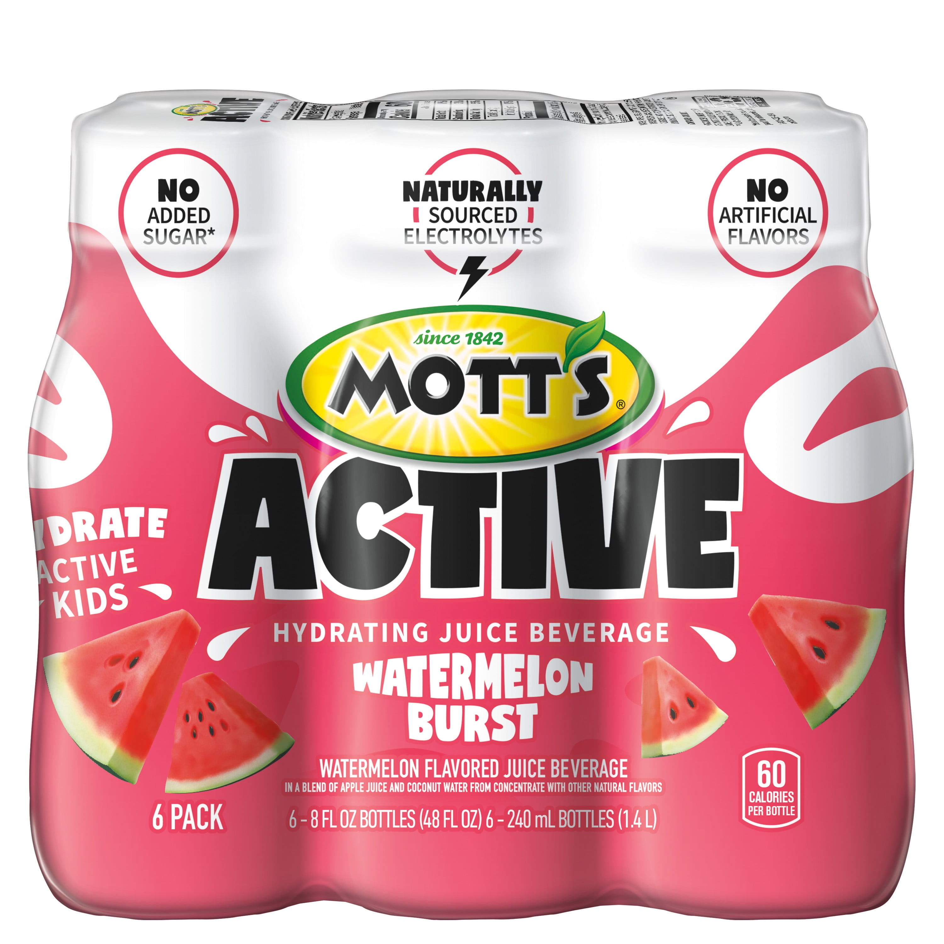 (4 pack) Mott's Active Watermelon Burst Hydrating Juice Beverage, 8 fl oz, 6 Count Bottles