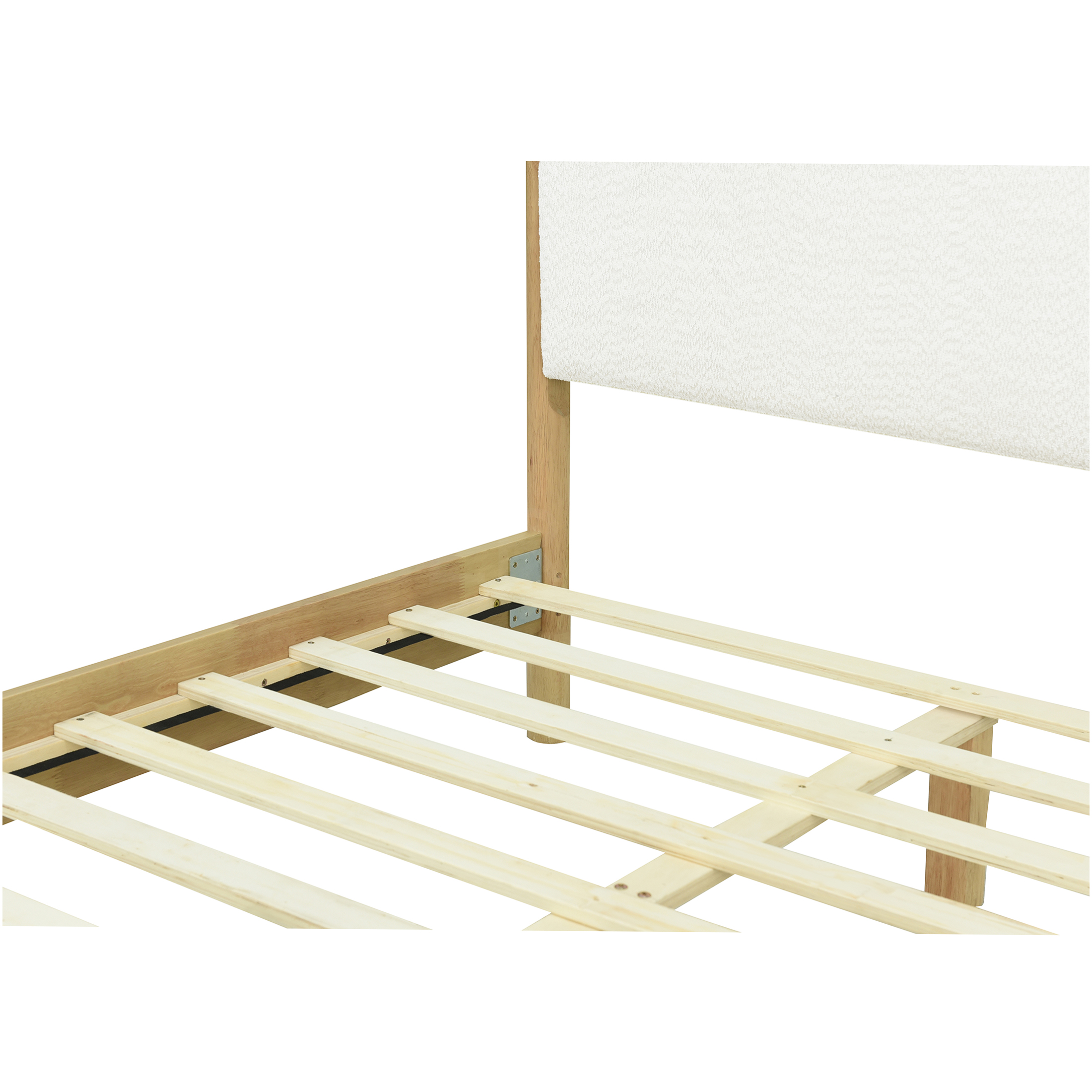 JERFIT Modern King Size Upholstered Platform Bed Frame with Boucle Fabric and Wood Legs, No Box Spring Needed, White