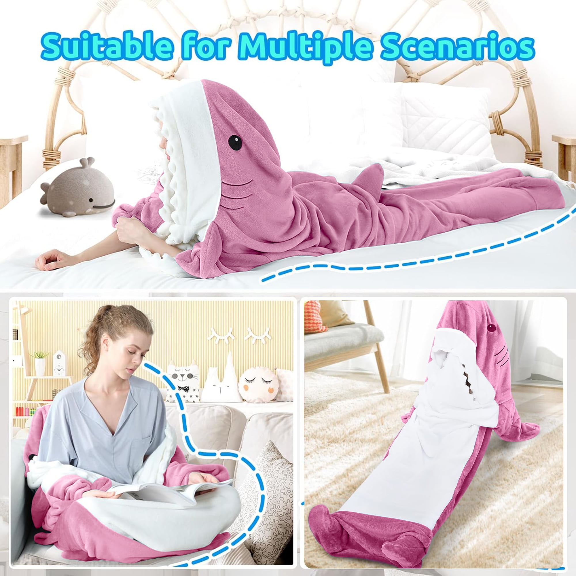 Shark Blanket Adult Boys Girls, Shark Onesie Hoodie Wearable hark Sleeping Bag, Soft Cozy Onesie Costume Gift