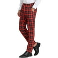 thumbnail image 4 of INSPIRE CHIC Men's Plaid Regular Fit Flat Front Classic Elastic Waist Suit Pants 38 Red, 4 of 7