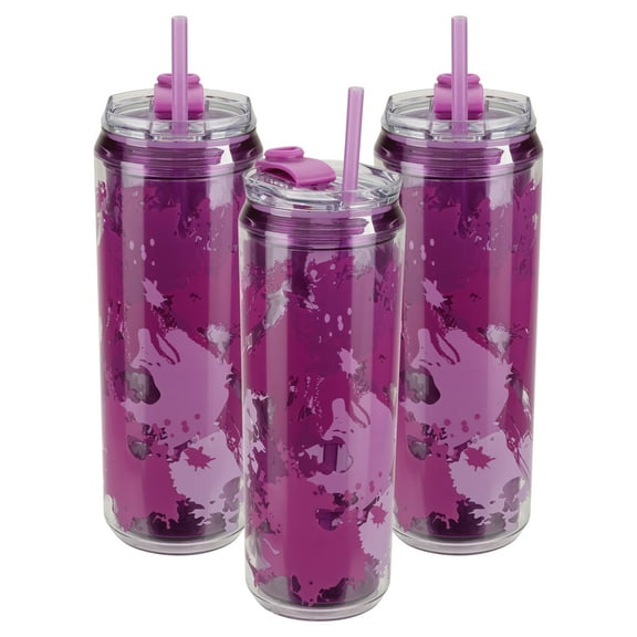 Cool Gear 3-Pack Modern Tumbler with Reusable Straw | Dishwasher Safe, Cup Holder Friendly, Spillproof, Double-Wall Insulated Travel Tumbler | Solid Plum Pack