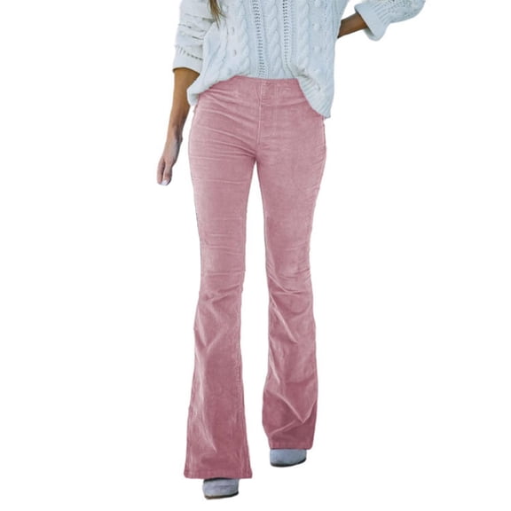 Quixlent Women Flared Pants Elastic High Waist Solid Color Casual Trousers with Pockets Autumn Winter Long Pants