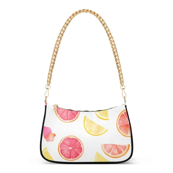 FORMRS Womens Shoulder Bag with Chain Strap Clutch Purse Cute Tote Handbag, White Grapefruit Slices