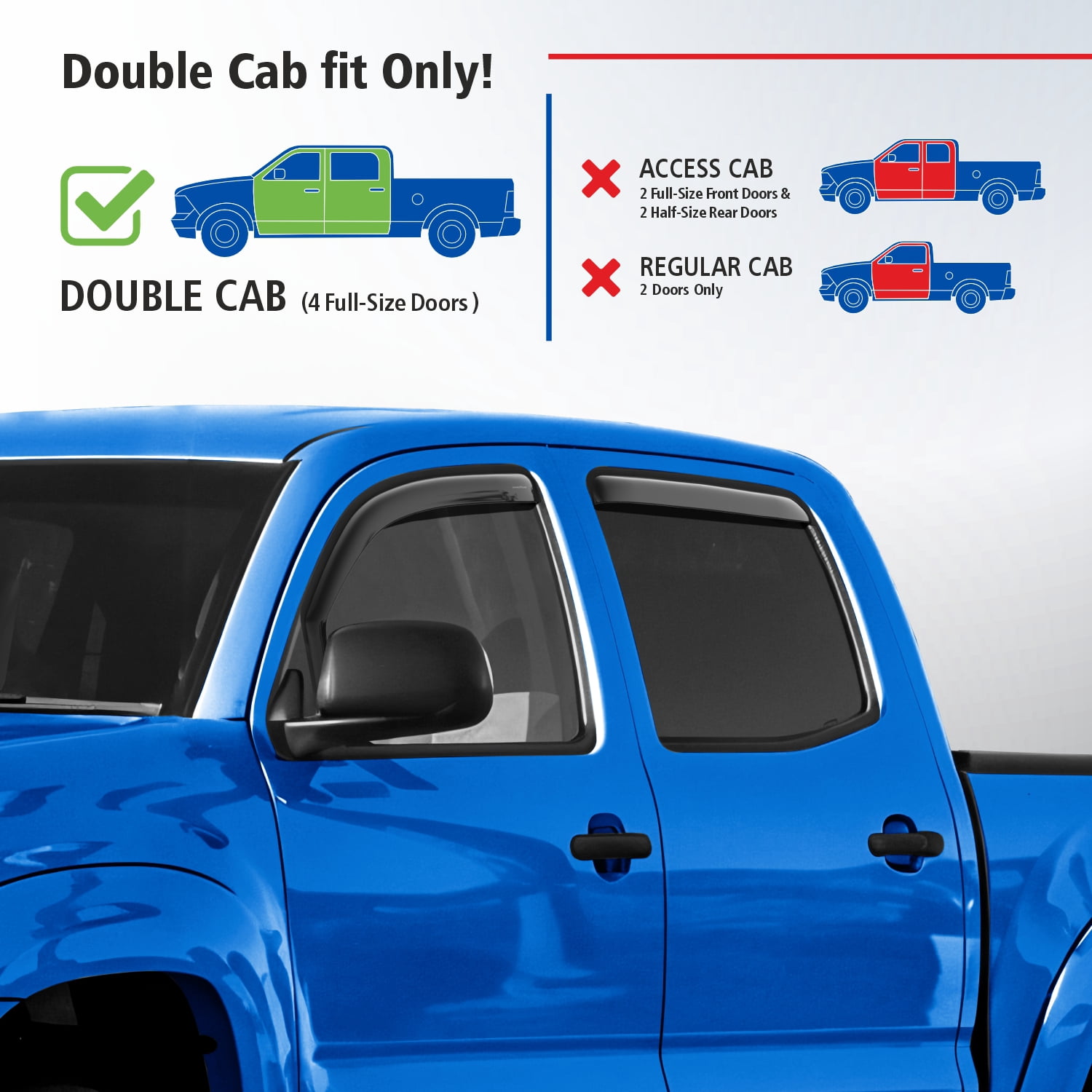 Goodyear Shatterproof in-Channel Window Deflectors for Trucks Toyota Tacoma 2005-2015 Double Cab, Rain Guards, Window Visors, Vent Deflector, Truck Accessories, 4pcs- GY003444
