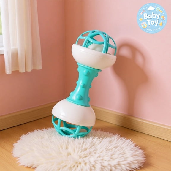 Double-Ended Baby Rattle Toys, Easy Grasp Handheld, BPA Free Boilable Safe Plastic, Infant Sensory Teething Toys, Early Educational Hand Shaking Bell Toys, for 0-12 Months Newborn Boy Girl Gifts