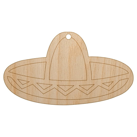 Sombrero Mexico Mexican Fiesta Hat Wood Holiday Christmas Tree Ornament Unfinished DIY Pre-Drilled Craft