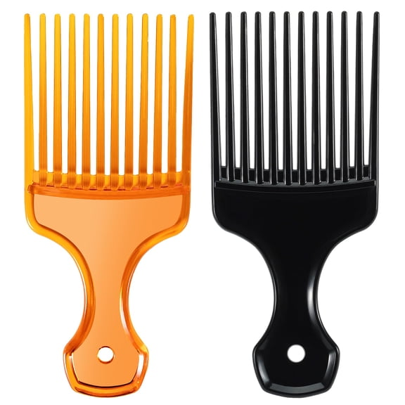 RAGUPEL 2 Pcs Hair Pick Comb Wide Tooth Lift for Hair Styling Detangling,Plastic Afro Pick for Women Men,Fist Picks for Curly and Afro Hair(Clear Orange,Black)