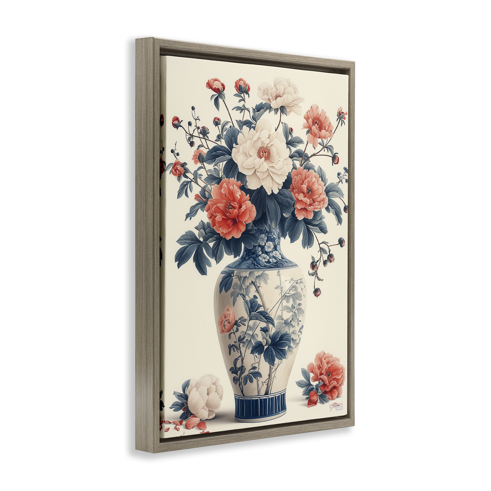 Stupell Industries Vintage Eastern Vase Botanical & Floral Painting Brown Floater Framed Art Print Wall Art, 17 x 25
