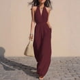 thumbnail image 2 of Edvintorg Women's Summer One Piece Jumpsuits Dressy Casual Sleeveless V-Neck Wide Leg Rompers Jumpers with Pockets Travel Clothes, 2 of 8