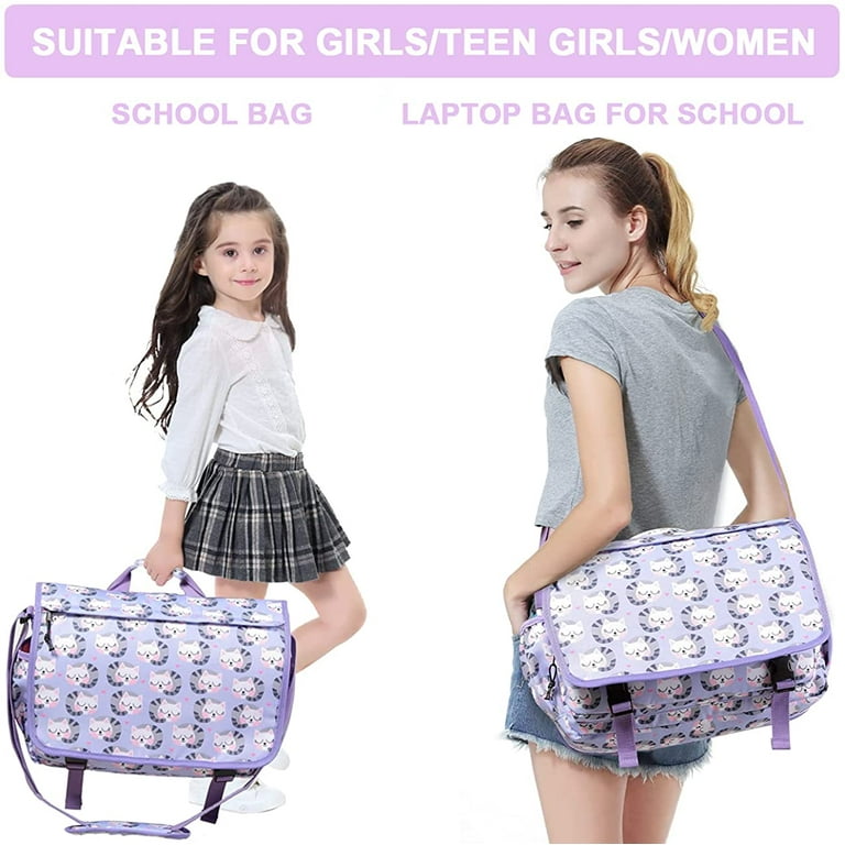 QWZNDZGR Messenger Bag for Kids, Cute 15.6inch Laptop Crossbody School Bag  for Boys Girls Teens Women