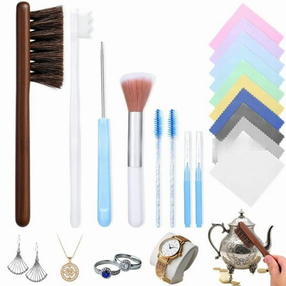18-Piece Jewelry Cleaning Kit, Professional Jewelry Cleaning Brush Tool Set For Rings, Necklaces, Bracelets, Home Use, Easy To Clean And Restore Shine, Durable Storage Case