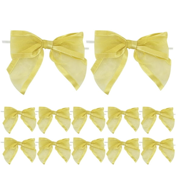 Lazos de Regalo AIMUDI 4" Organza Dorada con Alambre Prearmado 12 piezas