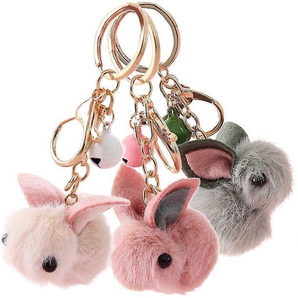 3pcs Rabbit Keychains Backpack Hanging Key Pendants Cartoon Rabbit Keyrings for Kids