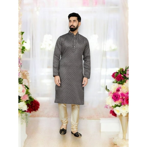 Traditional Black Jacquard Kurta Pajama Set– Cultural Wear for Mens