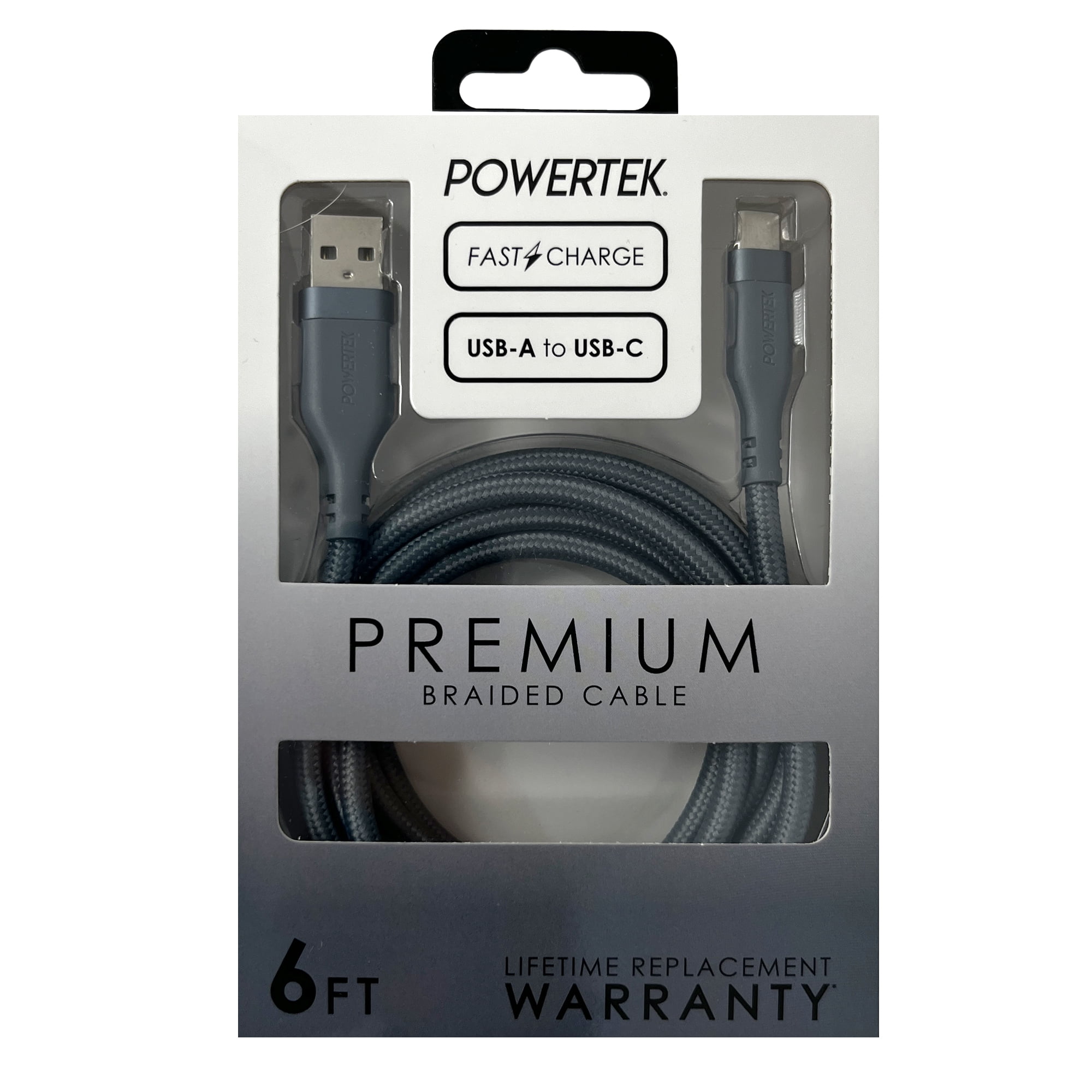 Liquipel Powertek Premium Braided USB-A to USB-C Cable - Grey